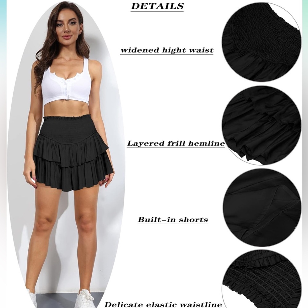 🏴 RUFFLE SKORT 🏴 tiered high waisted skort | skirt fully lined with shorts - Picture 5 of 7